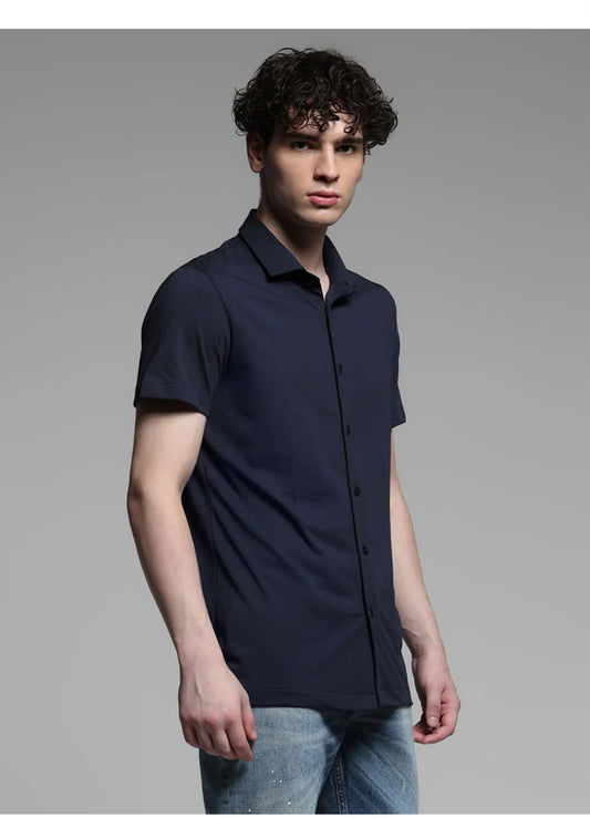 Men’s Premium Navy Blue Poplin Cotton Short Sleeve Shirt