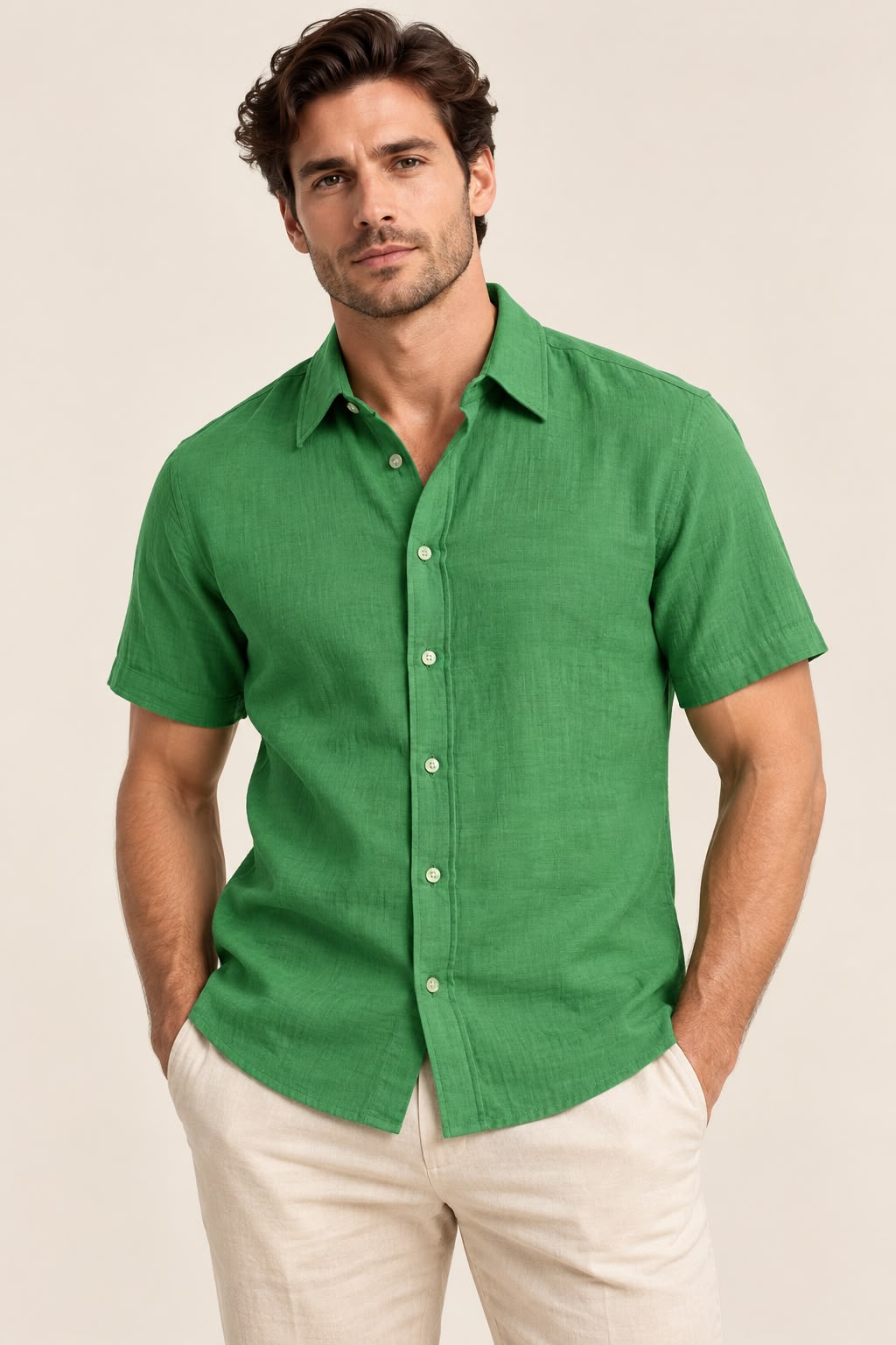 Men’s Premium Green Double coach Short Sleeve Shirt