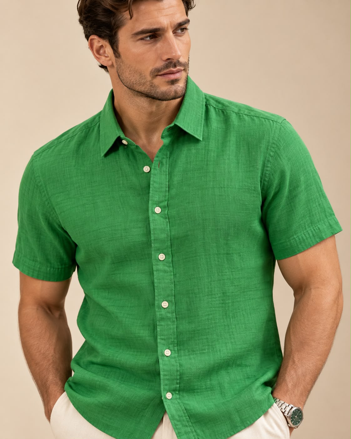 Men’s Premium Green Double coach Short Sleeve Shirt