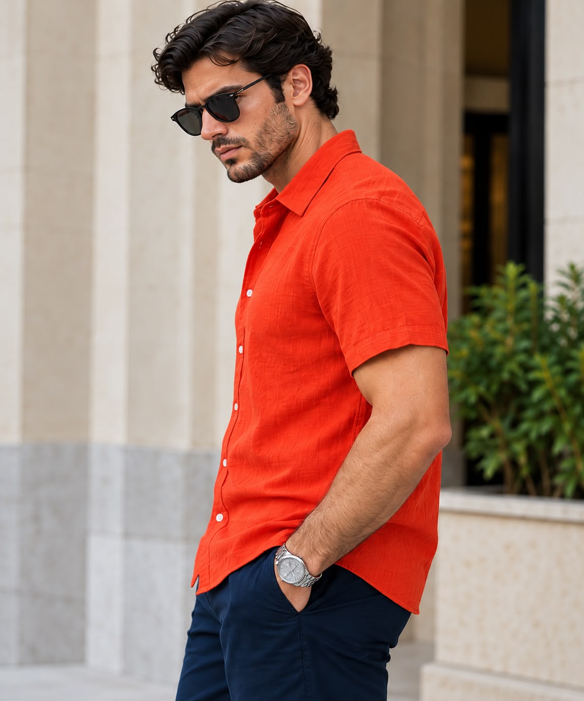 Men’s Premium Orange Double coach Short Sleeve Shirt